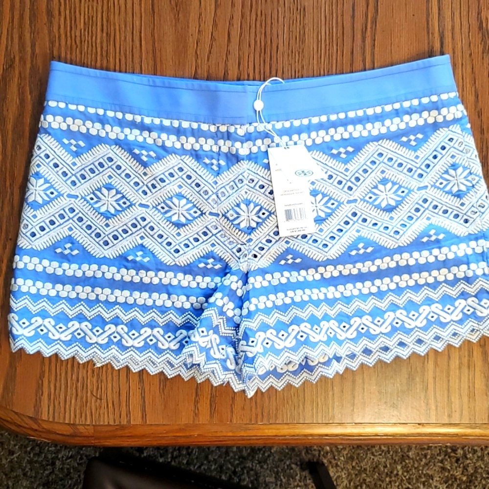 NWT Tory Burch 2 Veronique Blue Embroidered Shorts